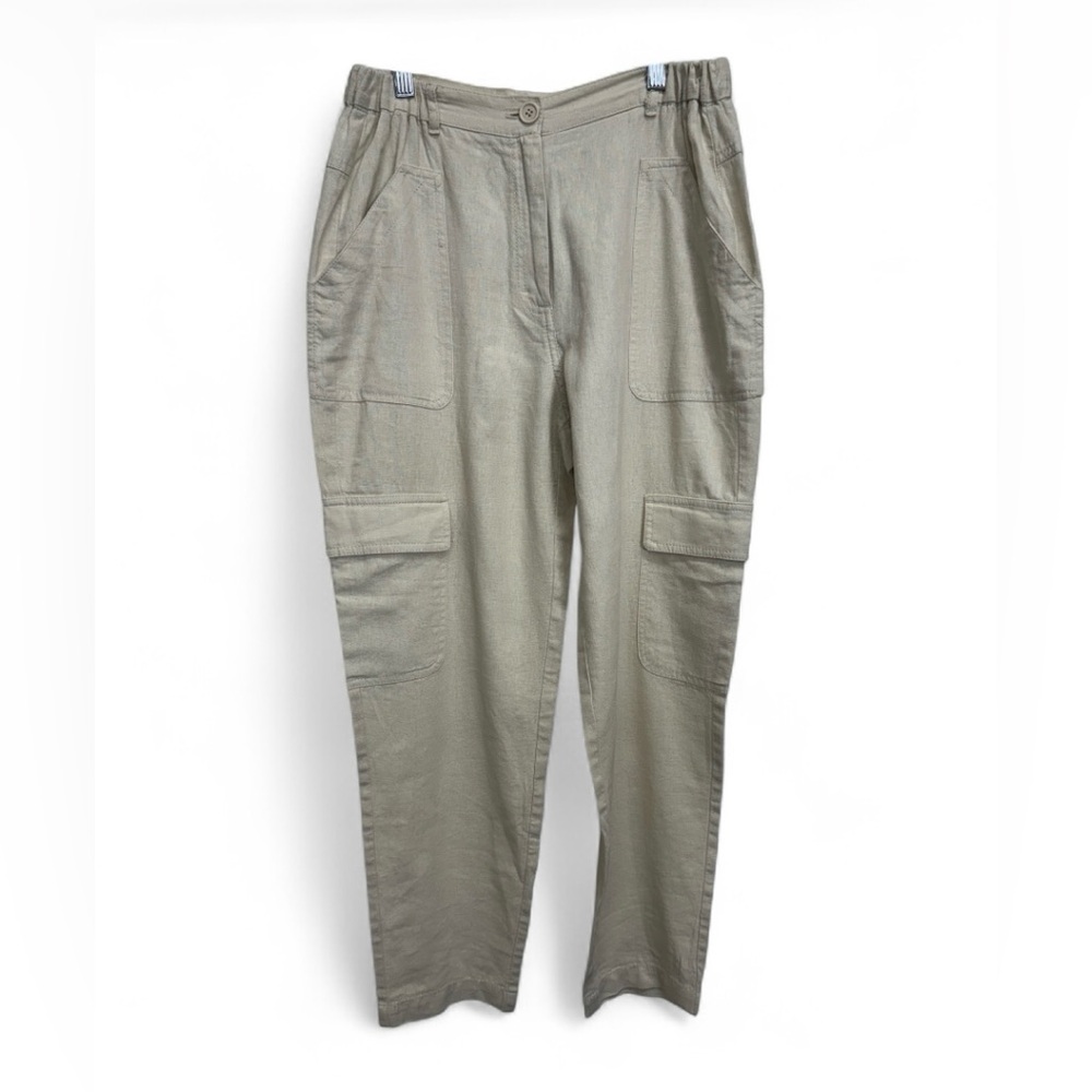 Max Studio Women’s Khaki Linen Rayon Blend Cargo Pants Small